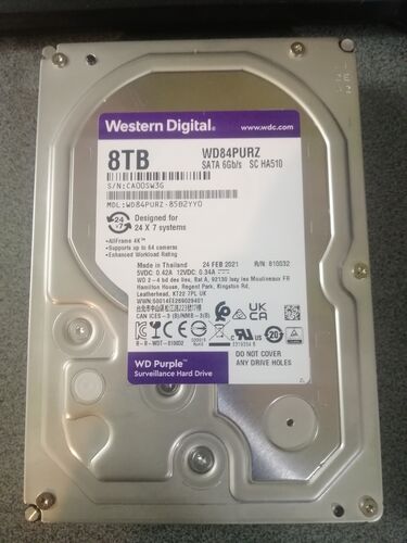 هارد وسترن دیجیتال بنفش 8 ترا بایت WD PURPLE (کارکرده)