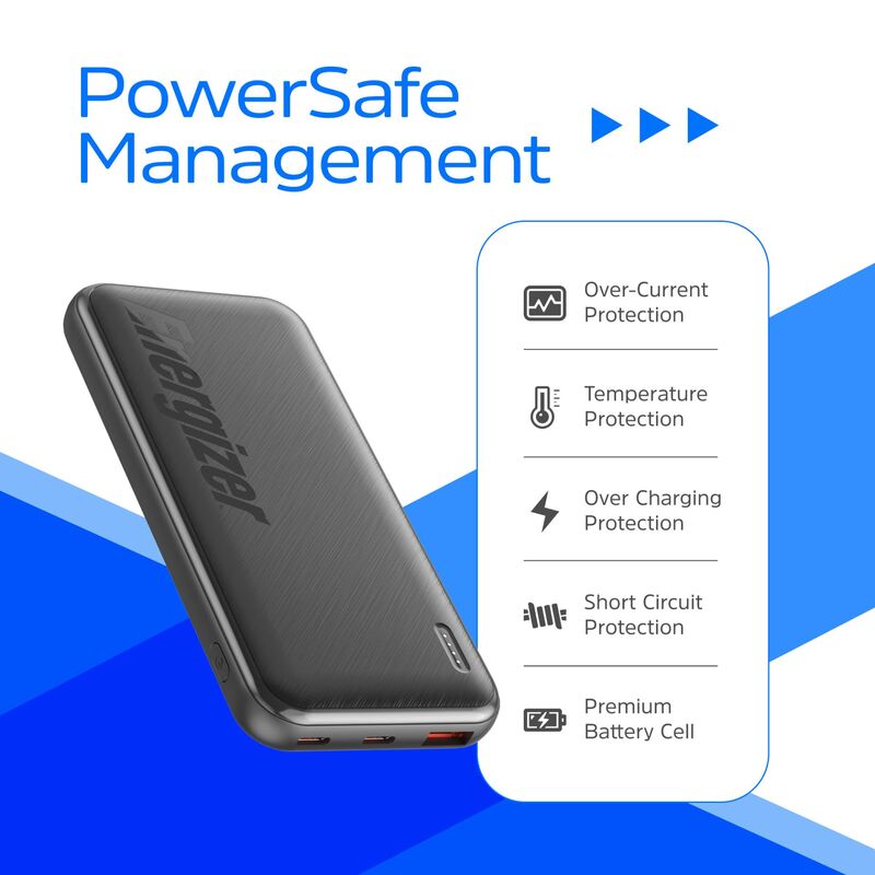پاور بانک انرجایزر PowerSafe 22.5W PD مدل  Energizer UE10055PQ ظرفیت 10000 میلی آمپر سه پورت به همراه کابل USB-C gallery4