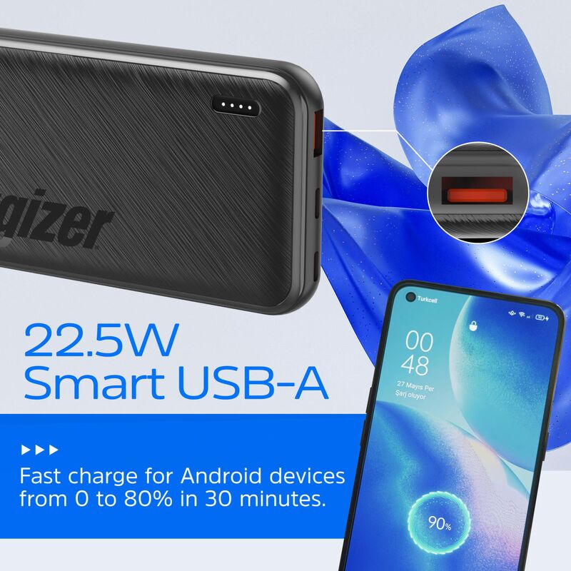 پاور بانک انرجایزر PowerSafe 22.5W PD مدل  Energizer UE10055PQ ظرفیت 10000 میلی آمپر سه پورت به همراه کابل USB-C gallery3
